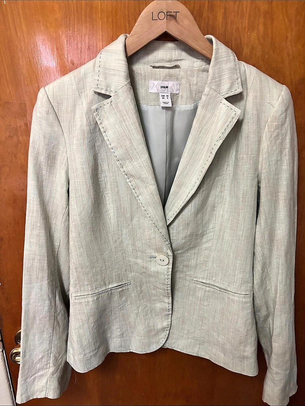 H&M Linen Blend Blazer in Beige Size Small Like New
